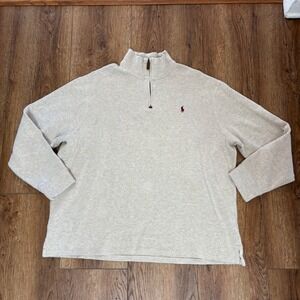 Polo Ralph Lauren Men XXL Quarter Zip Pullover Sweater Knit 1/4 Zip Cream Cotton